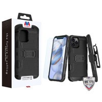 MyBat 3-in-1 Storm Tank Hybrid Protector Case Combo (with Black Holster)(Tempered Glass Screen Protector)[Military-Grade Certified] for Apple iPhone 12 (6.1) / iPhone 12 Pro (6.1) - Black / Black