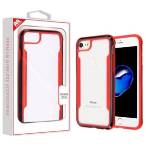MyBat Fusion Protector Cover for Apple iPhone 8/7 / iPhone SE (2020) - Electroplated Gun Metal Frame+Transparent PC Back / Red