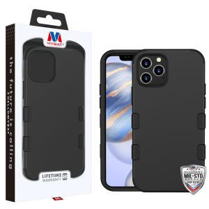 MyBat TUFF Hybrid Protector Case [Military-Grade Certified] for Apple iPhone 12 (6.1) / iPhone 12 Pro (6.1) - Rubberized Black / Black