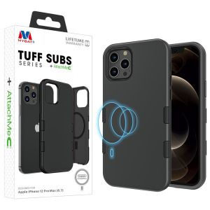 MyBat TUFF SUBS SERIES Hybrid Case + AttachMe with MagSafe Compatible for Apple iPhone 12 Pro Max (6.7) - Rubberized Black / Black